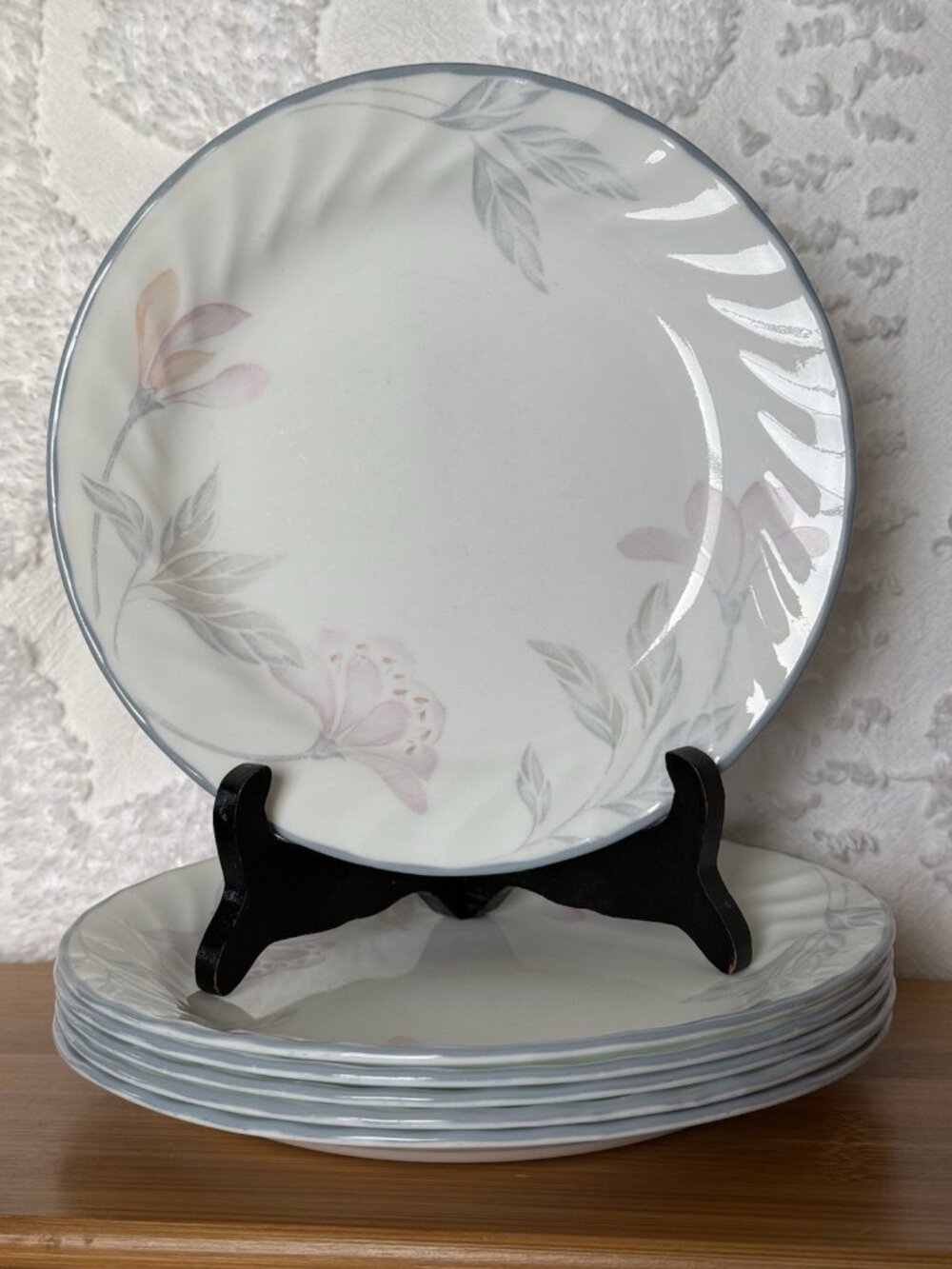 Corelle PINK TRIO Blossom Bread Plates 7” Set Of 6 White Swirl 1995-2011